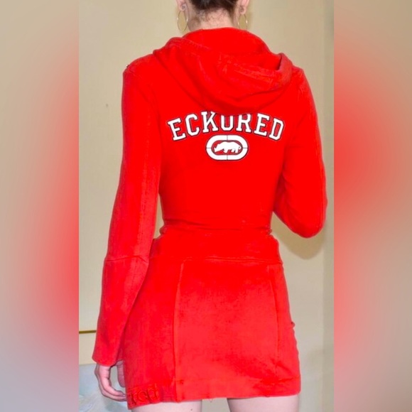 ECKO RED ~ Red Hooded Athleisure Dress ~ Logo on Back ~ Size XS - Picture 1 of 12